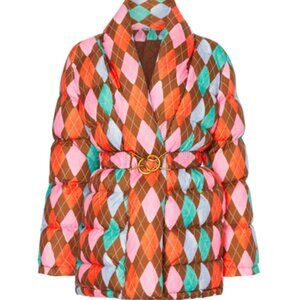 $451 RACHEL ANTONOFF argyle plaid belted puffer jacket XL